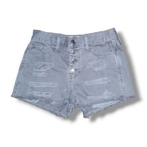 Hollister High Rise Denim Short Shorts-Size 1/25-Gray Wash-Distressed-Button Fly